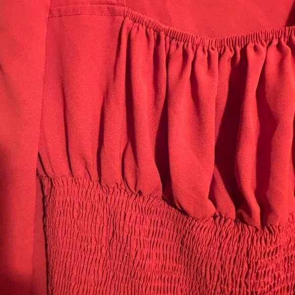 red/orange long-sleeve smocked square neck peplum top - Picture 4 of 4